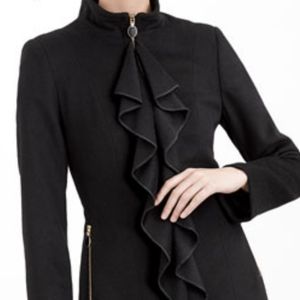 Tahari black kendra ruffle coat size 8